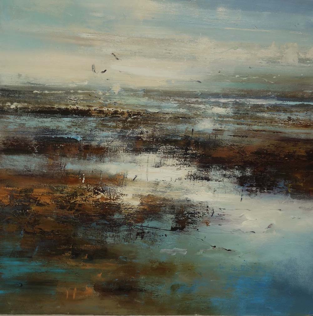 Lapwings at Dawn Original signed Acrylic and Mixed Media Painting by Claire Wiltsher